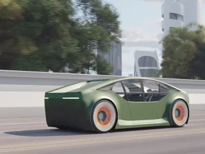 Self-driving car concept 3D with interior green 3D model