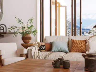 360 Panorama Boho Interior Scene  Photoreal Styling 3D model