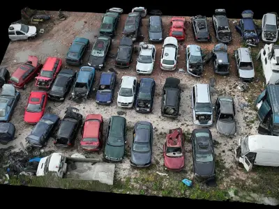 cars wreckage terrain closeup sector drone photogrammetry Low-poly 3D model