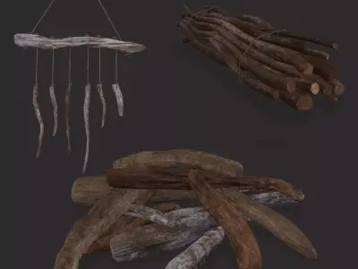 Driftwood Ornament and Stick Pile 3D Model Collection