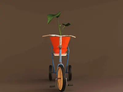 Retro bicycle with  flower pot 3D model