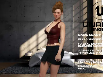 cocktail girl girl full rigged - game ready - animated Low-poly 3D model