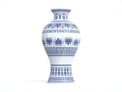 Decorative Ceramic Vase with Blue Pattern Low-poly 3D model