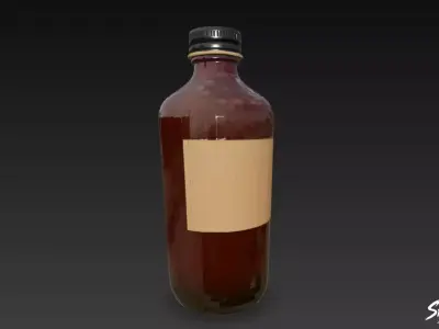 Amber Glass Bottle Low-poly 3D model