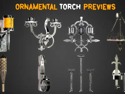 50 Ornamental Torches Models and Texture 3D model