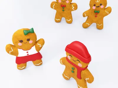 Gingerbread 3d model four people Low-poly 3D model