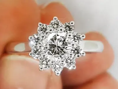Round Cut Flower Engagement halo ring 1217 3D print model