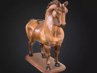Majestic Wooden Horse Sculpture Low-poly 3D model
