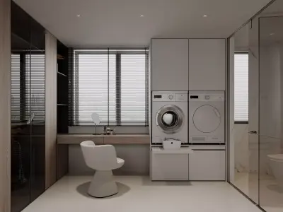 modern bedroom bathroom dressing room 3D model