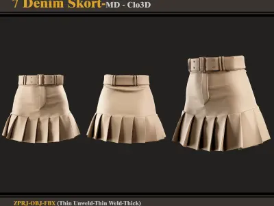 7 Denim Skort-MD-Clo3D-ZPRJ  FBX  OBJ 3D model