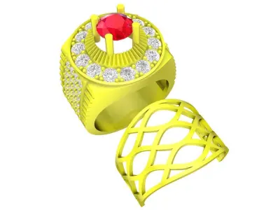 Luxury Round Halo Diamond Men Ring Jewelry Model 4458 3D print model