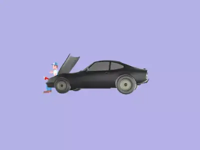 Stylized 3D Mechanic Sitting on Car Bumper - Cartoon  3D model