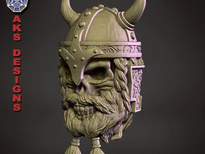 Ancient viking warrior skull v1 Bas relief for wall decoration 3D print model