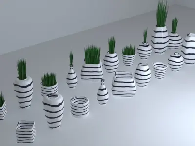 Stripped Ceramic Pots Collection Low-poly 3D model