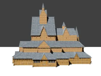 Low-poly medieval church Stavkirke Free low-poly 3D model