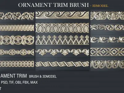 Trim Ornament Brush-vol01 Low-poly 3D model