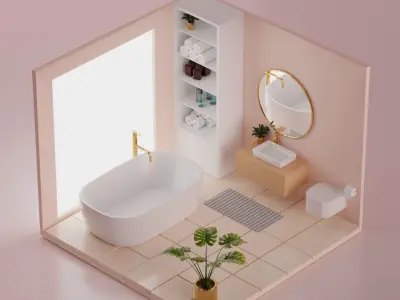 5 Lowpoly Bathroom with bathtub and sink Low-poly 3D model