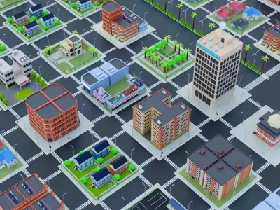 Lowpoly city Assets Package  Low-poly 3D model