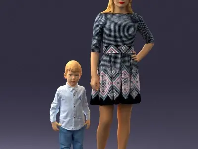 000388 Realistic 3D Scanned Family Set Woman and Child 3dp 3D print model