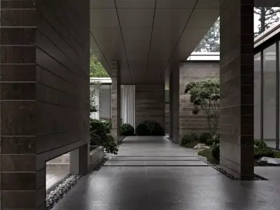 Korean style hotel courtyard 3D model