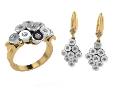 Bezel Earring Ring Set 2440 3D print model