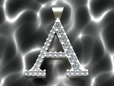 Letter A Diamond Golden Necklace 3D print model