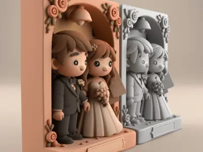Charming Wedding Couple 3D STL File Decor 3D print model