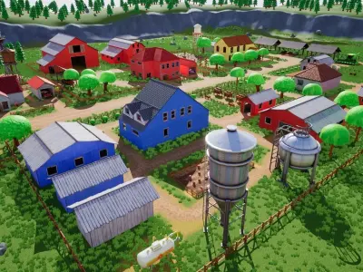 Farm Village Stylized Environment Low-poly 3D model