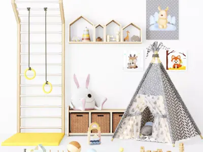 Toys and fureniture set with tent 3D model