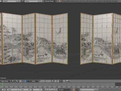 Japanese partition 3D Low-poly 3D model