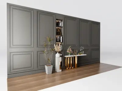 Sideboard with wall panel and flooring 4 3D model
