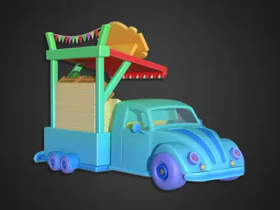 Asset - Cartoons - Food Car -  Fresh Fruits Car 3D model
