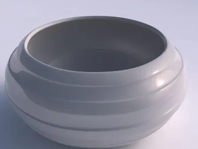 Bowl spheric squeezed wide with smooth horizontal ribbons 3D print model