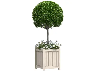 Decorative Front  Entrance Porch  Tree in a flower bed 3D model
