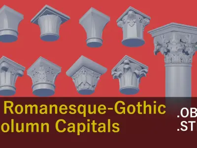 9 Romanic and Gothic capitals 3D model