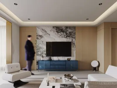 Modern luxury living room and dining room interior 398 3D model