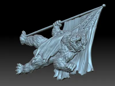 Bear with a flag 3D print model