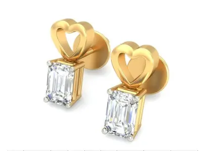 Solitaire Emerald Diamond Earrings 3Dm STL OBJ Render Details 3D print model