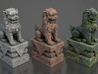 Ancient Asia Stone Statue Pack A - 250602 Low-poly 3D model