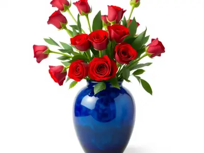 Elegant Blue Vase with Red Roses Bouquet Model Pack Low-poly 3D model