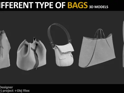 35 DIFFERENT TYPE OF BAGS BACKPACK BRIEFCASE PURSE Low-poly 3D model