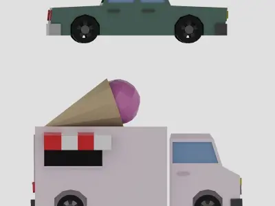 Low Poly Vehicle Set - Ice cream truck and Car Low-poly 3D model