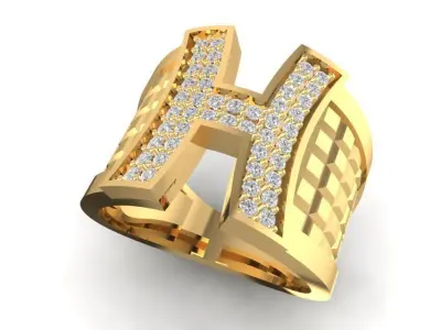 Luxury Initial H Diamond Men Ring 1975 3D print model