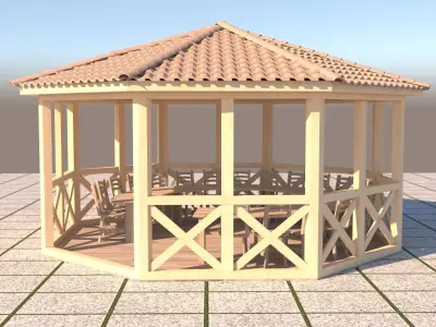 Alcove 3D wooden gazebo 3D model