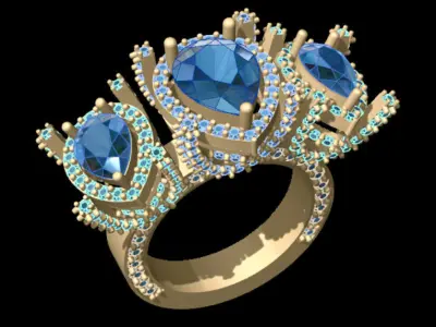 3 Pear Gem Luxury Ring 3D print model