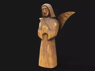 Wooden angel with a broken wing Low-poly 3D model