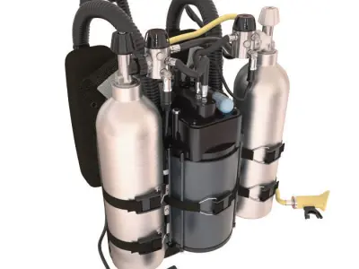 Rebreather scuba diving backpack with two tanks 3D model