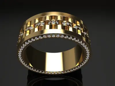 MENS ROLL LINK STYLE FASHION BAND DIAMOND RING 3D print model