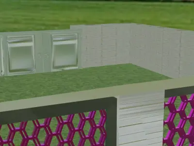 Luxury Villa Fence with Iron Gate Low-poly 3D model