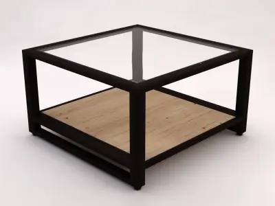SIDE TABLE--Double square wood and glass 3D model